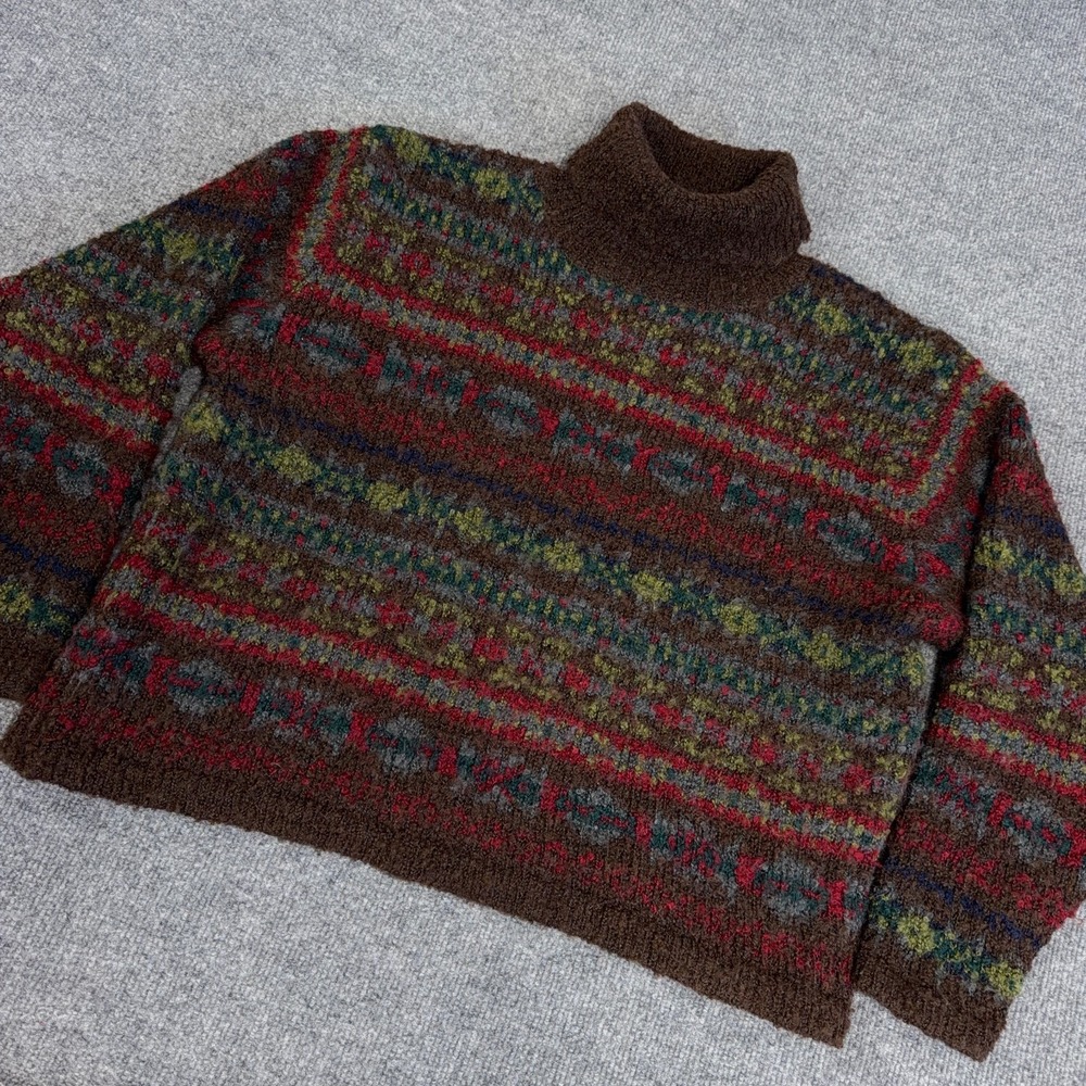VINTAGE GAP Sweater Womens Large 90s Y2K Brown Fair Isle Cottagecore Mohair Wool